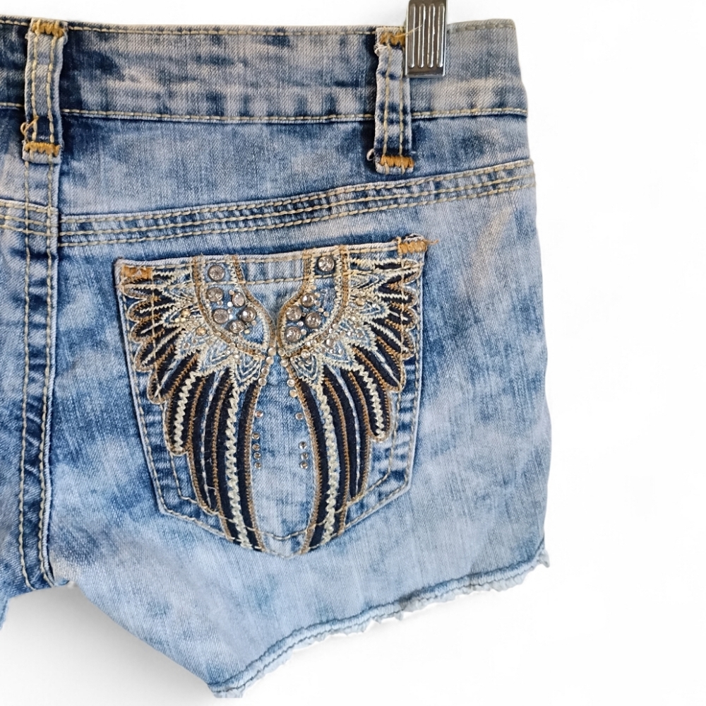 Bongo Y2K Micro Mini Jean Shorts Shortie Bling Western Festival Size 3 Low Rise